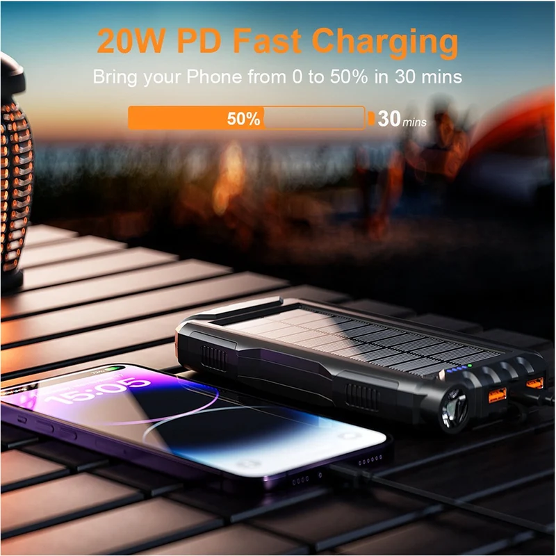 Robuste Solar-Powerbank mit LED-Taschenlampe Skanto