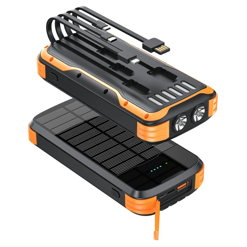 Robuste Solar-Powerbank mit integrierter Taschenlampe und multifunktionalem Ladeanschluss Skanto