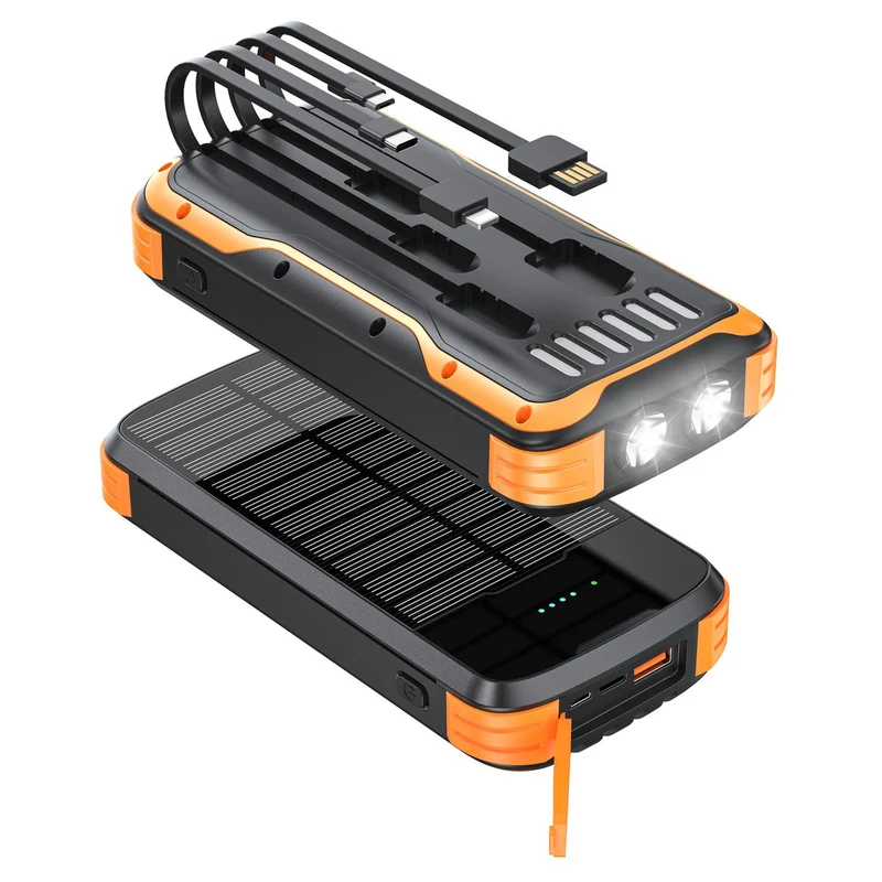 Robuste Solar-Powerbank mit integrierter Taschenlampe und multifunktionalem Ladeanschluss Skanto