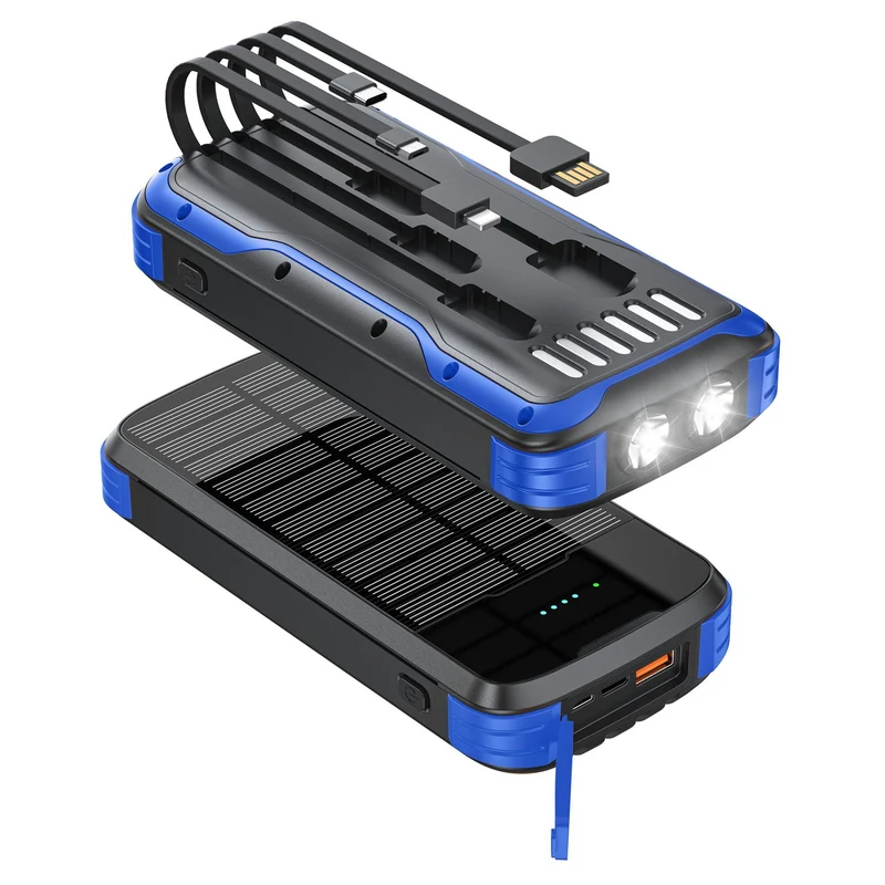 Robuste Solar-Powerbank mit integrierter Taschenlampe und multifunktionalem Ladeanschluss Skanto