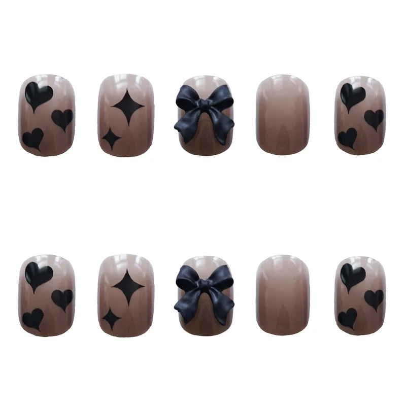 Künstlerisches mit Schleife verziertes Press-On Nagelset