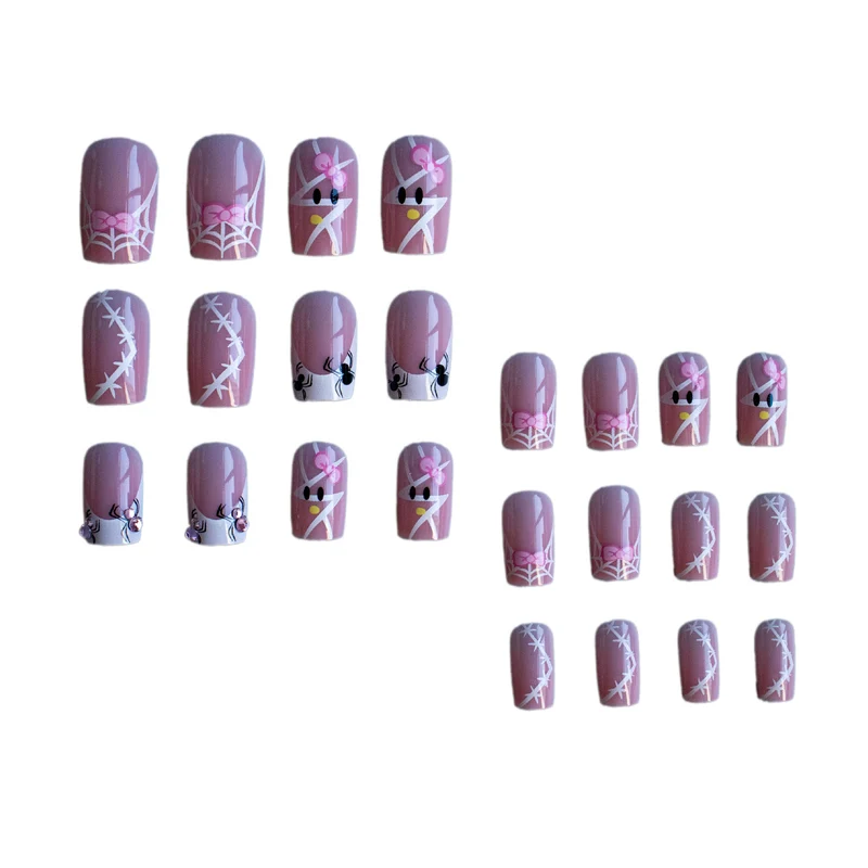 Dekoratives Nagelkunst-Set mit Schleife und Spinnennetzdesign