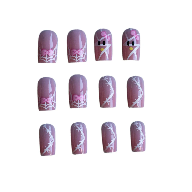 Dekoratives Nagelkunst-Set mit Schleife und Spinnennetzdesign