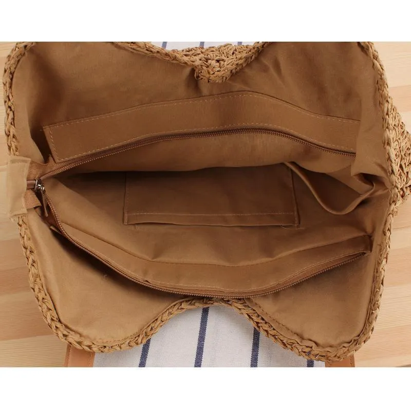 Große Strohtasche mit Lederakzenten Skanto