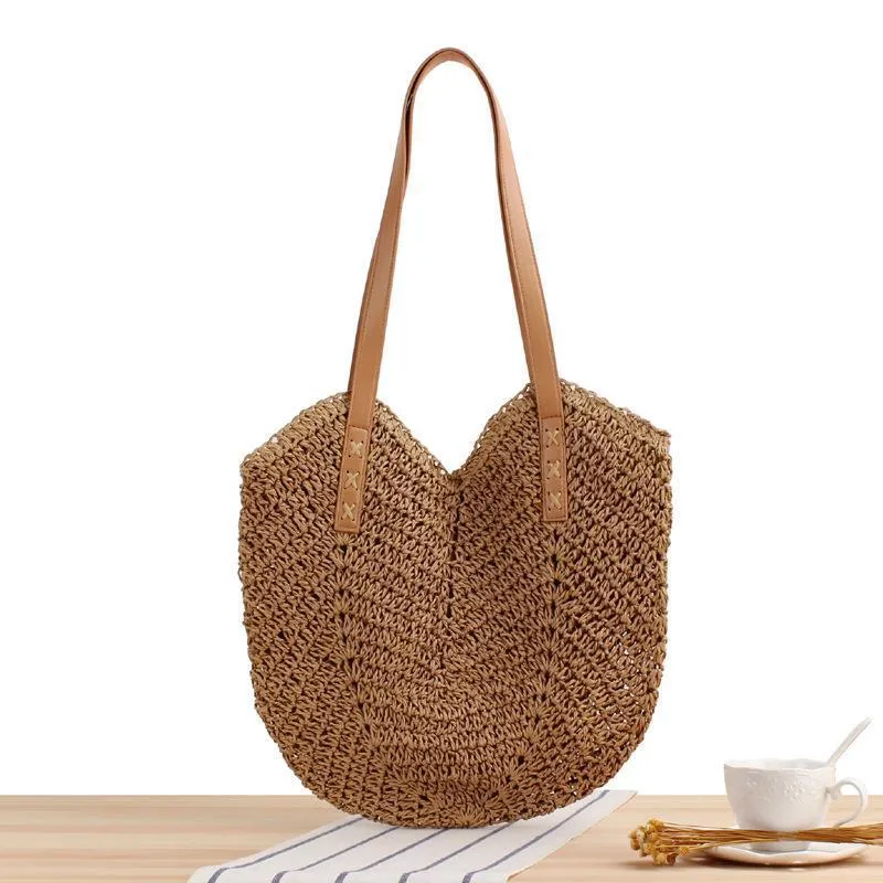 Große Strohtasche mit Lederakzenten Skanto