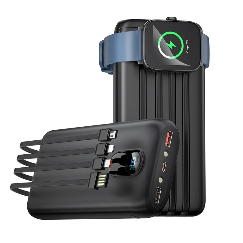 Powerbank mit integrierten Ladekabeln und LCD-Bildschirm Skanto