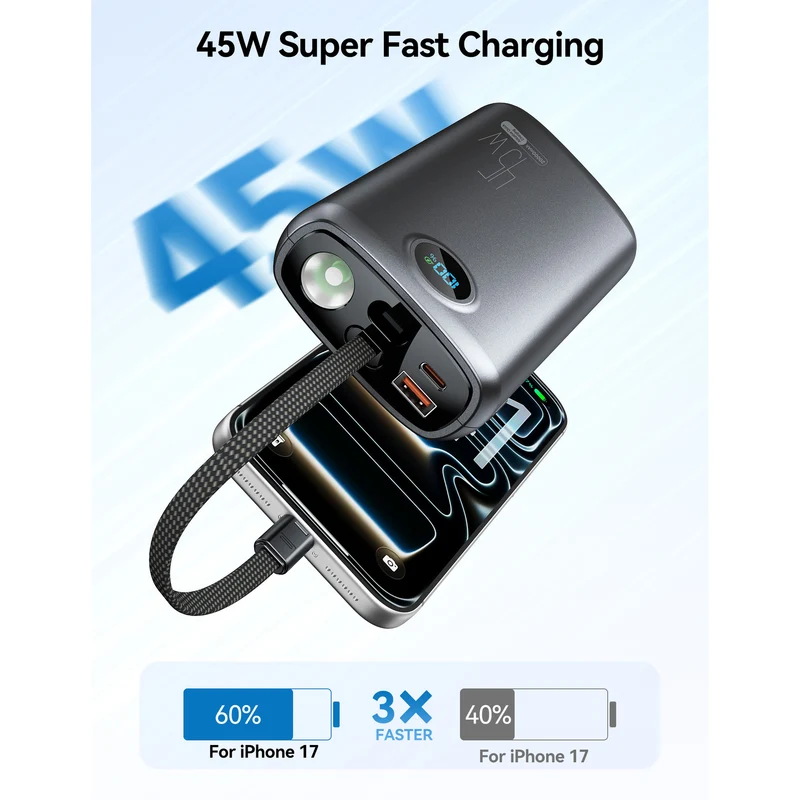 Hochleistungs-Powerbank mit digitaler Ladeanzeige und 45W Schnellladung Skanto