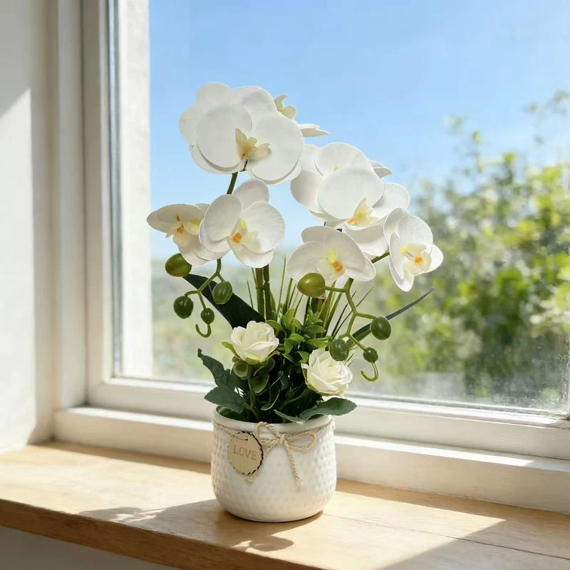 Elegante Kunst-Orchidee und Rosenpflanzenarrangement für Dekor