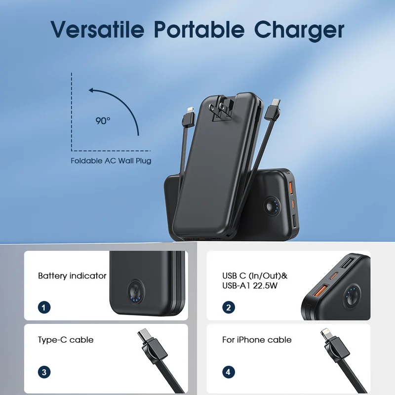 Powerbank mit integriertem Wandstecker und Dual-Ladefunktion Skanto