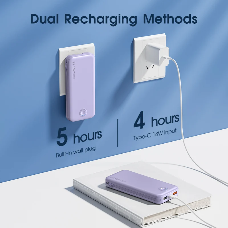 Powerbank mit integriertem Wandstecker und Dual-Ladefunktion Skanto