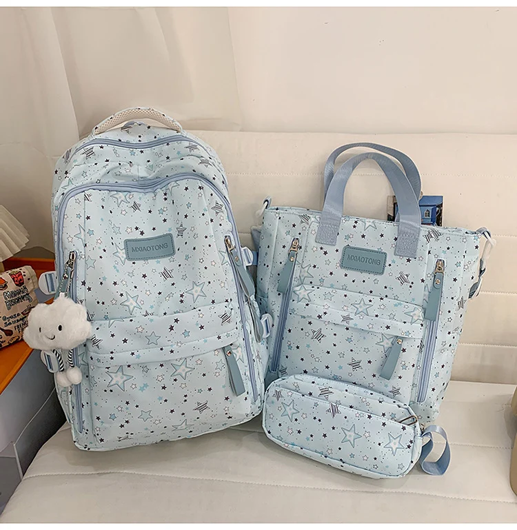 Multifunktionaler Schulrucksack und Tragetaschen-Set mit Sternenmuster Skanto