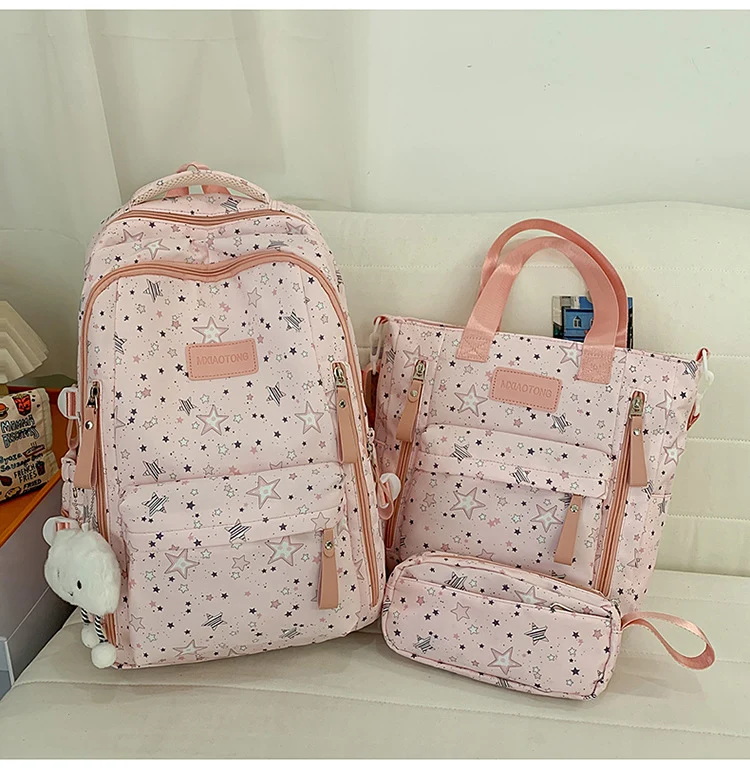 Multifunktionaler Schulrucksack und Tragetaschen-Set mit Sternenmuster Skanto