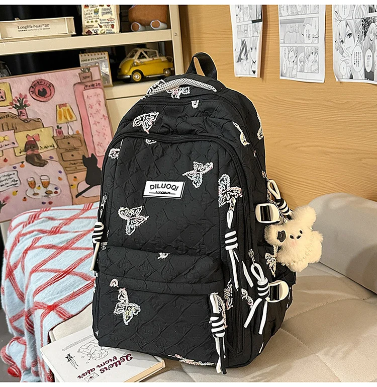 Robuster Schulrucksack mit Blumenstickerei Skanto