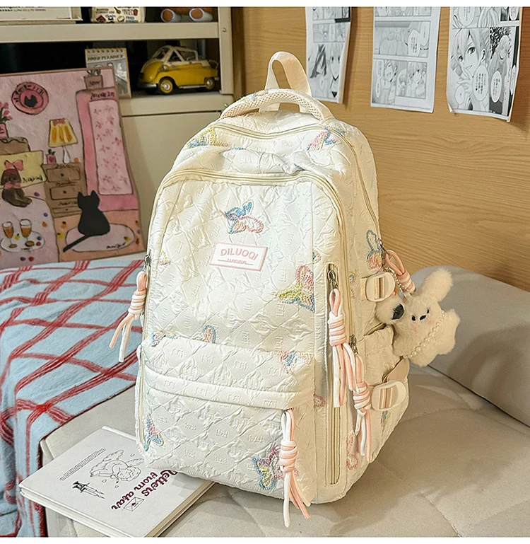 Robuster Schulrucksack mit Blumenstickerei Skanto