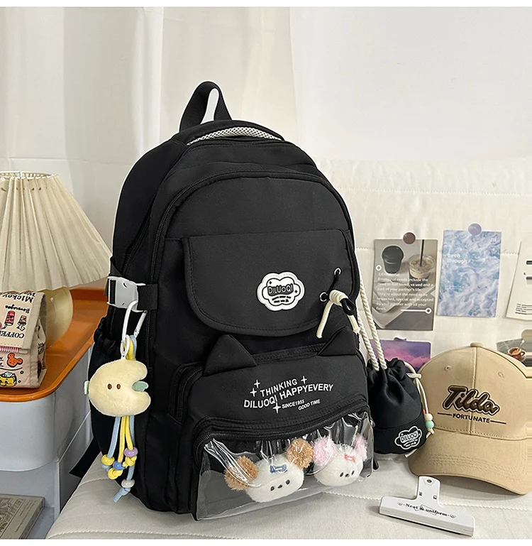 Schulrucksack mit Katzen-Design und vielen Fächern Skanto