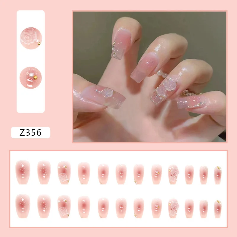 Dekorativer, floral verzierrter Press-On-Nagelsatz