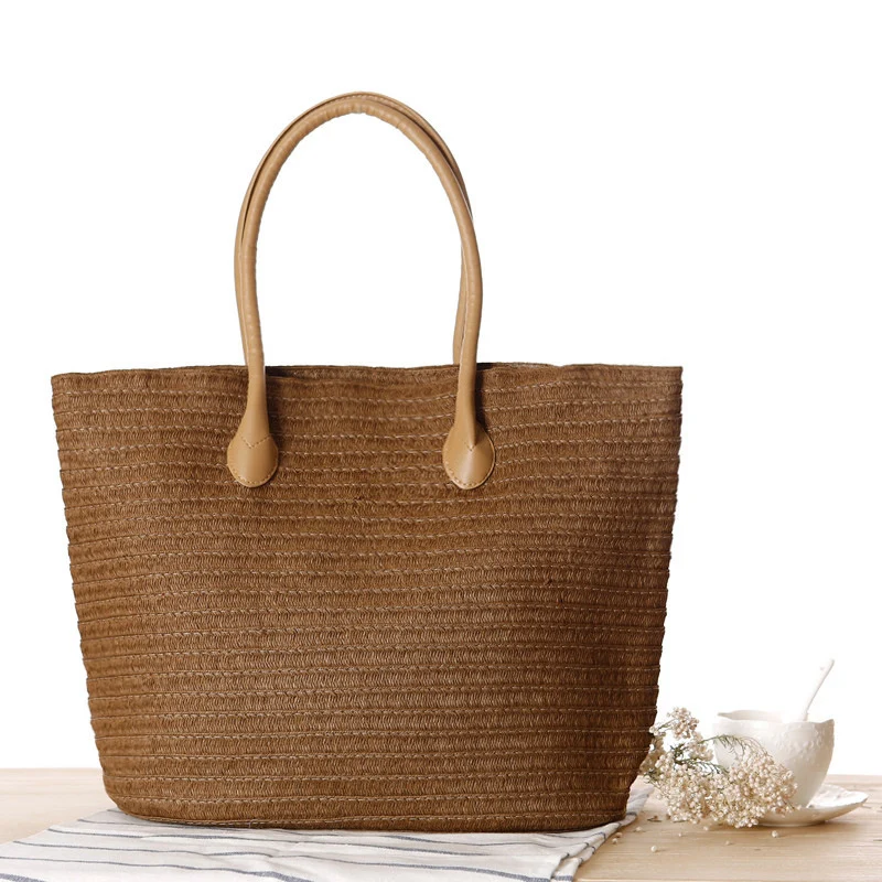 Geräumiger Stroh-Shopper mit Ledergriffen Skanto