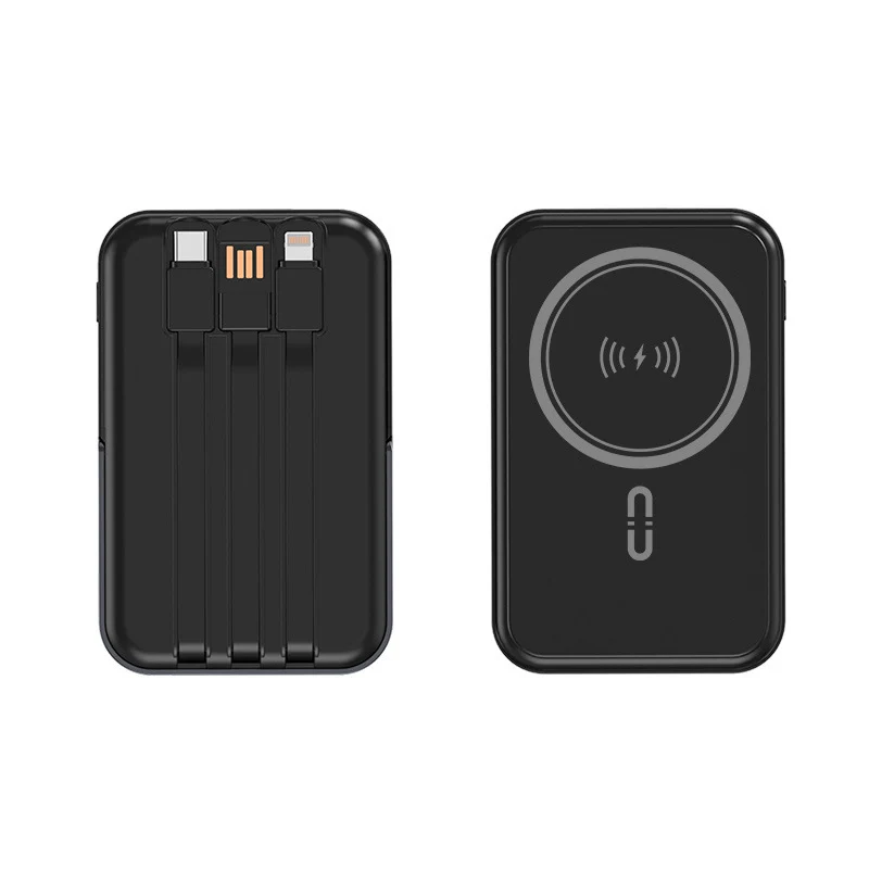 Powerbank mit integrierten Ladekabeln und kabelloser Ladefunktion Skanto