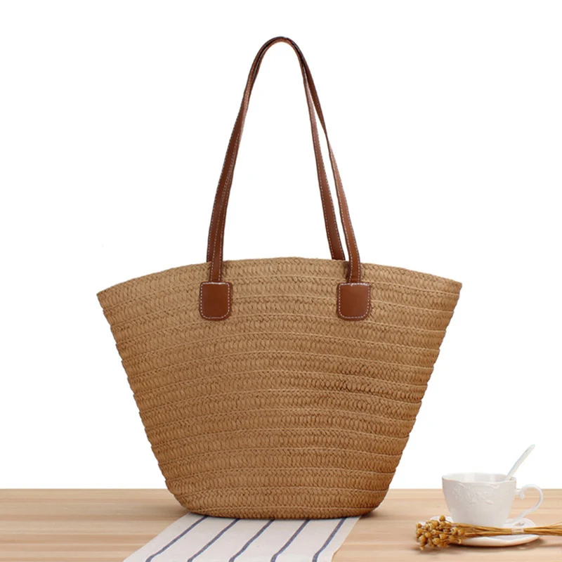 Elegante Umhängetasche aus Natur-Raffia mit hochwertigen Lederakzenten Skanto
