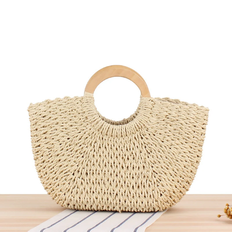 Designer-Tasche aus handgeflochtenem Korbgeflecht mit Holzgriff Skanto