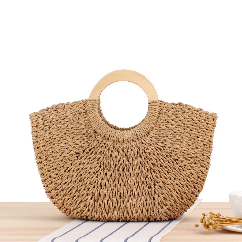 Designer-Tasche aus handgeflochtenem Korbgeflecht mit Holzgriff Skanto