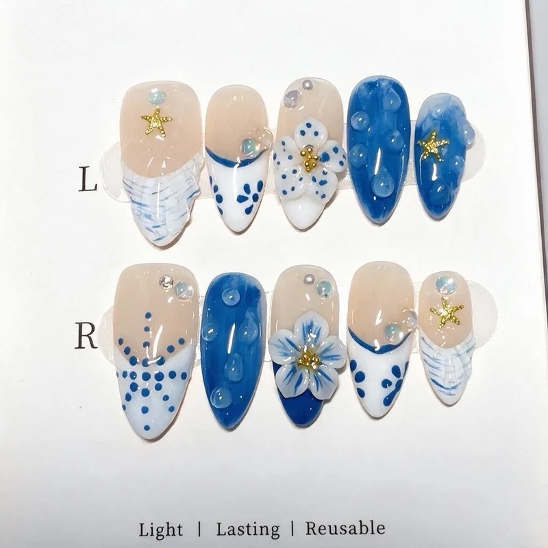 Küstenartiges Press-On Nagelkunst Set