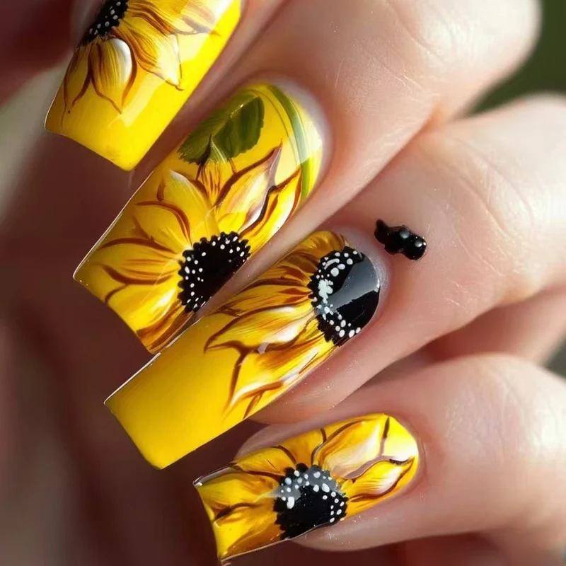 Künstlerisches Sonnenblumen Acryl Nagelkunst Set