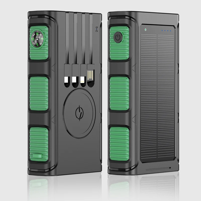 Solar Powerbank mit integriertem Kompass und mehreren Ladeanschlüssen Skanto