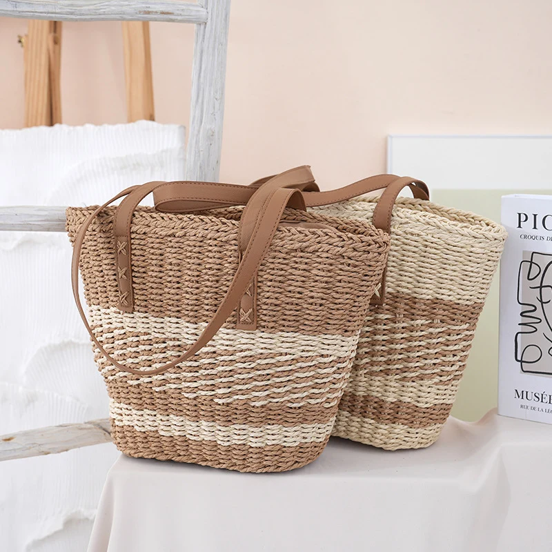 Handgewebte Strandtasche mit Ledergriff Skanto