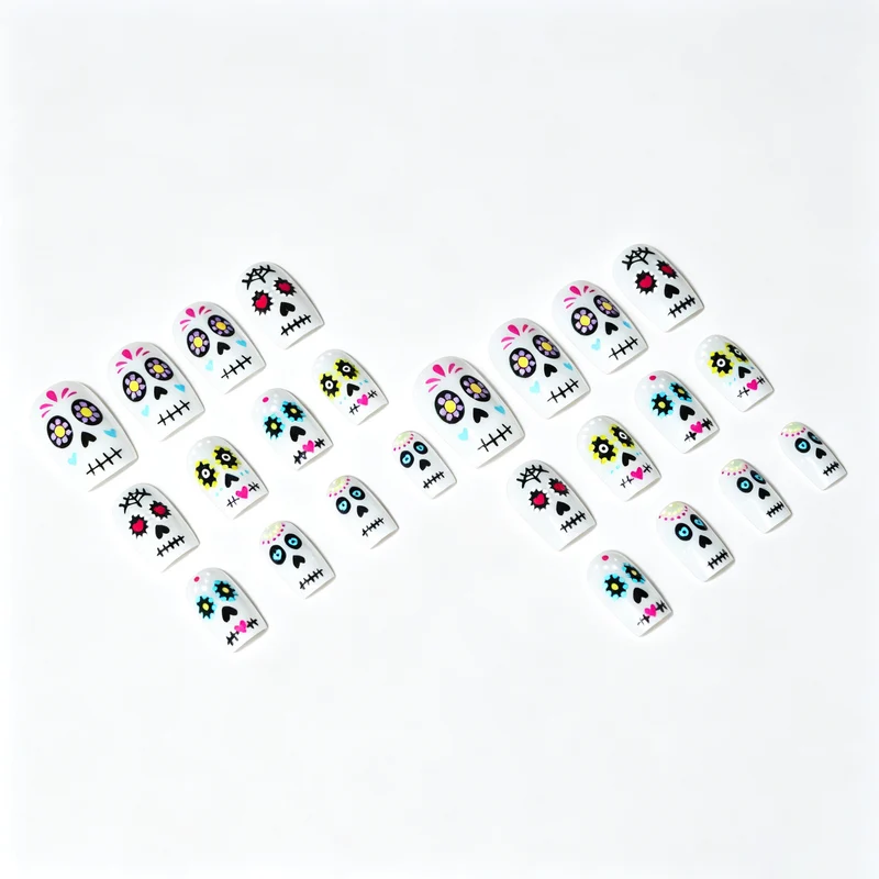 Künstlerisches Zuckerschädel-Nagelkunst-Design-Kit
