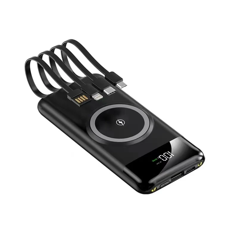 Tragbare Powerbank mit kabellosem Laden und Multifunktionskabel Skanto