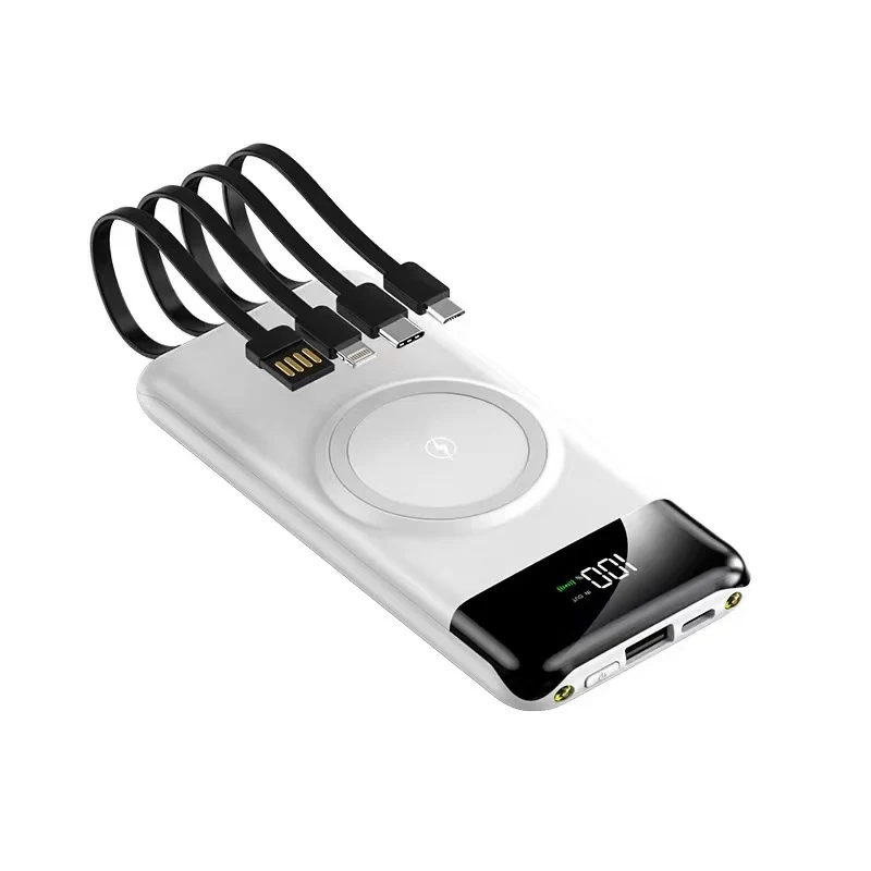 Tragbare Powerbank mit kabellosem Laden und Multifunktionskabel Skanto