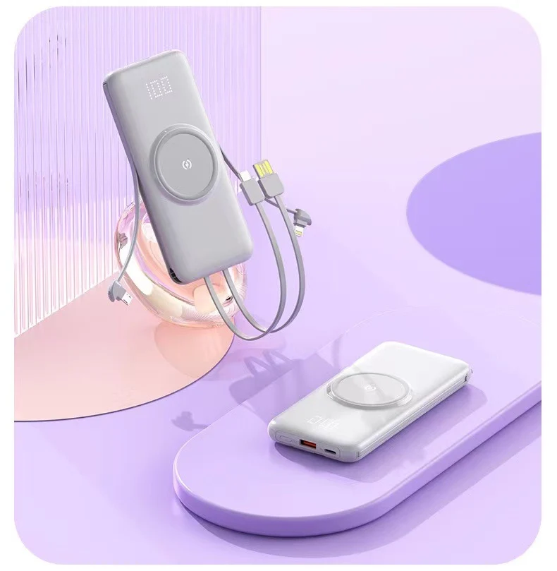 Tragbare Powerbank mit kabellosem Laden und integriertem Ladekabel Skanto