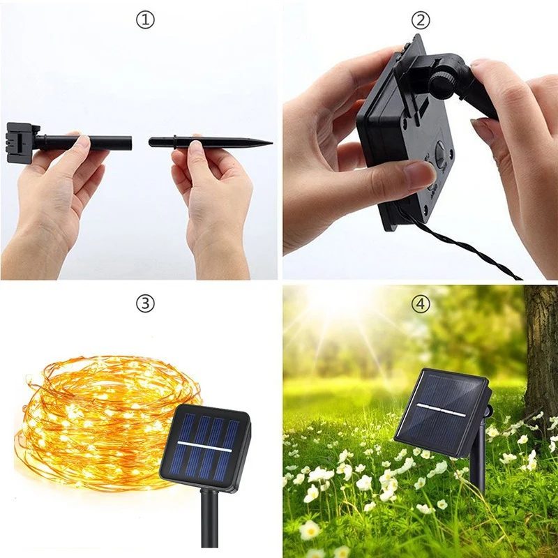 Solar-Kupferdraht-Lichterkette mit zwei Erdspießen Skanto