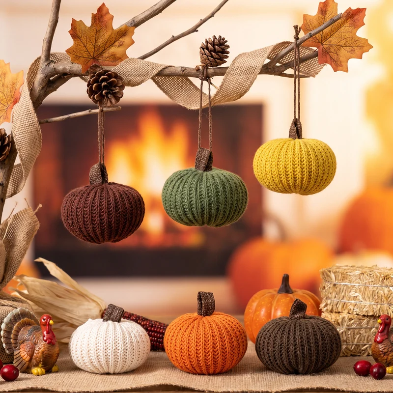 Strick-Deko-Kürbis-Set handgearbeitetes Herbst-Tischdekor