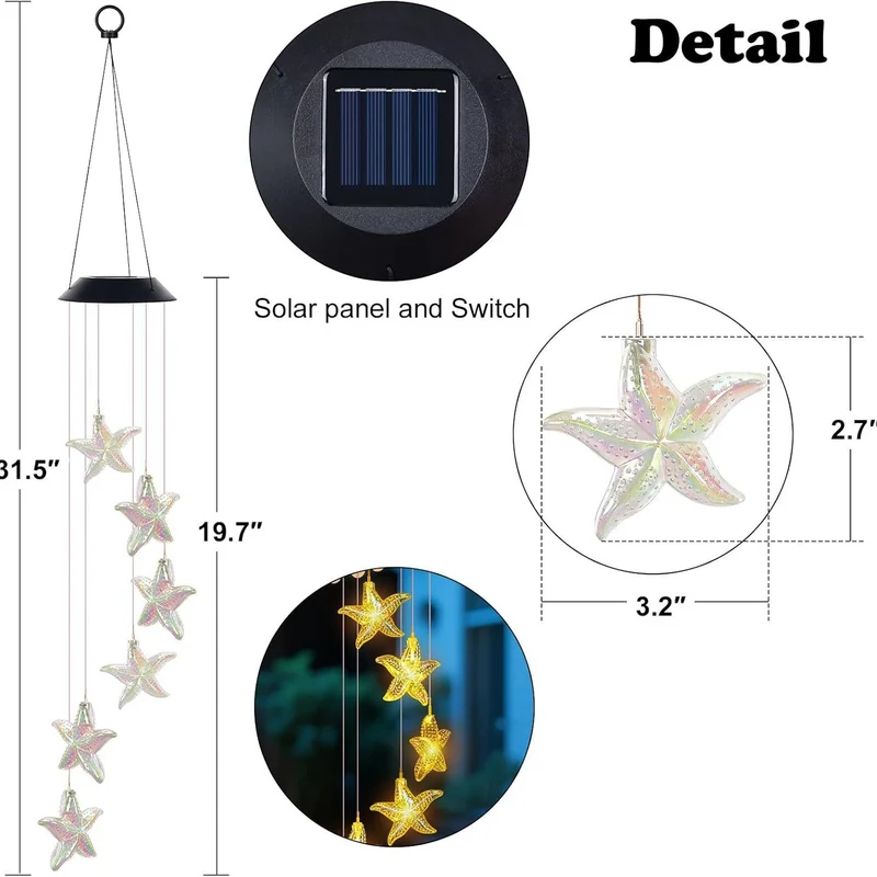 Dekoratives Solar-Seestern-Windspiel als Hängeleuchte für den Garten Skanto