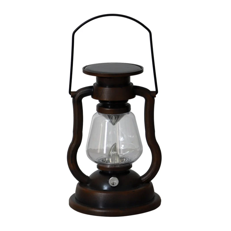 Solar-LED-Sturmlaterne im Vintage-Stil mit Glaszylinder und Metallgriff Skanto