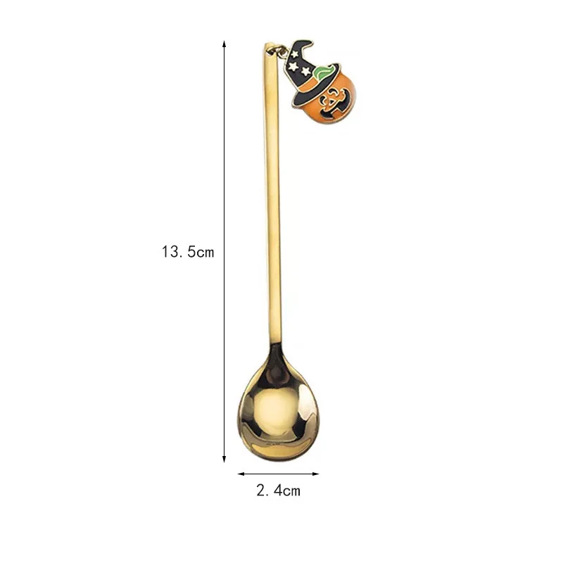 Langer Bar‑Löffel Cocktail‑Rührlöffel aus Edelstahl mit Halloween‑Geistmotiv