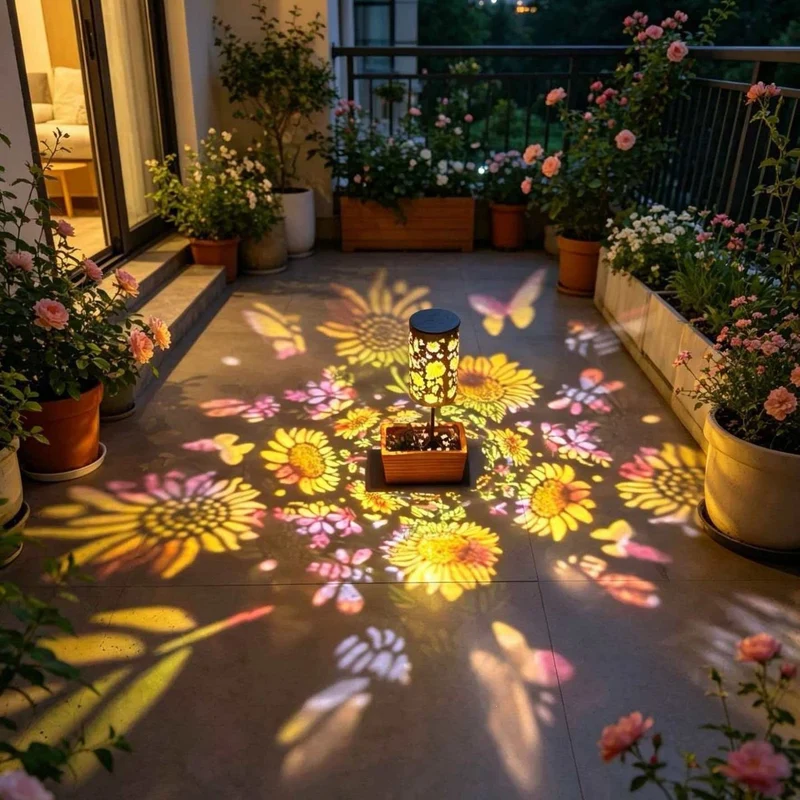 Solar-Laterne mit Sonnenblumen-Metallzylinder und Tragegriff Skanto