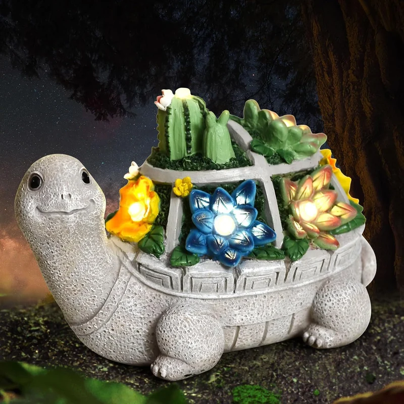 Solarbetriebene Sukkulenten-Schildkröten-Pflanzgefäß-Nachtlicht-Ornament Skanto