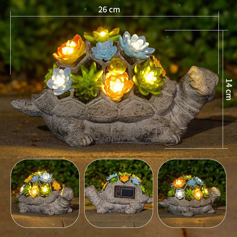 Solarbetriebene Sukkulenten-Schildkröten-Pflanzgefäß-Nachtlicht-Ornament Skanto