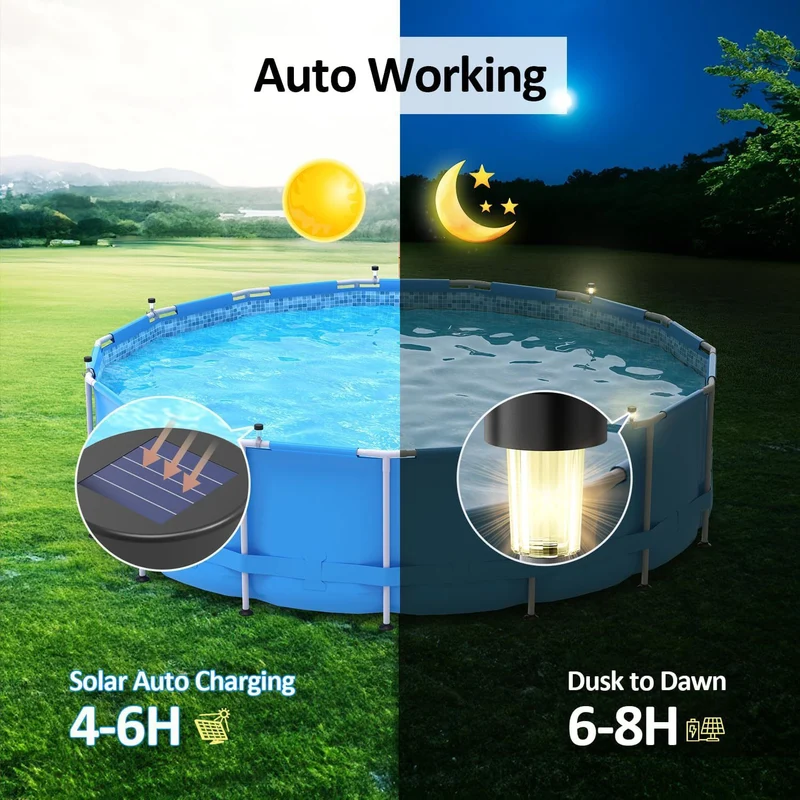 Solar-LED-Clip-On-Poolrandleuchte für Aufstellpools mit wasserdichter, robuster Halterung Skanto