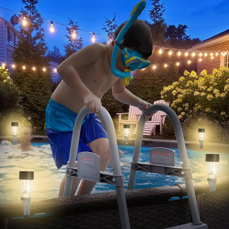 Solar-LED-Clip-On-Poolrandleuchte für Aufstellpools mit wasserdichter, robuster Halterung Skanto