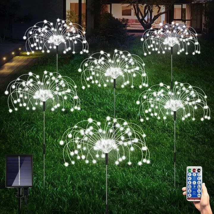 Solarbetriebene Glasfaser-Pusteblumen-Gartenstecker mit wasserdichtem LED-Feuerwerkseffekt Skanto