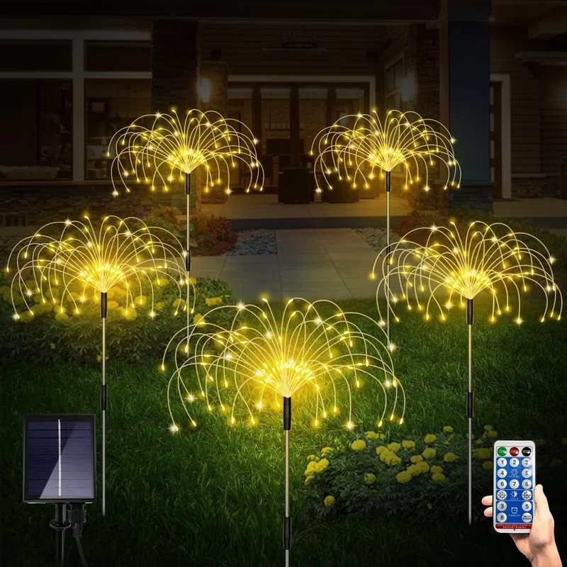 Solarbetriebene Glasfaser-Pusteblumen-Gartenstecker mit wasserdichtem LED-Feuerwerkseffekt Skanto