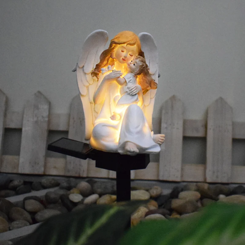 Dekorative Solar-Gartenstecker-Statue, Mädchenfigur aus Harz mit integrierter Solar-LED und wetterfestem Erdspieß Skanto