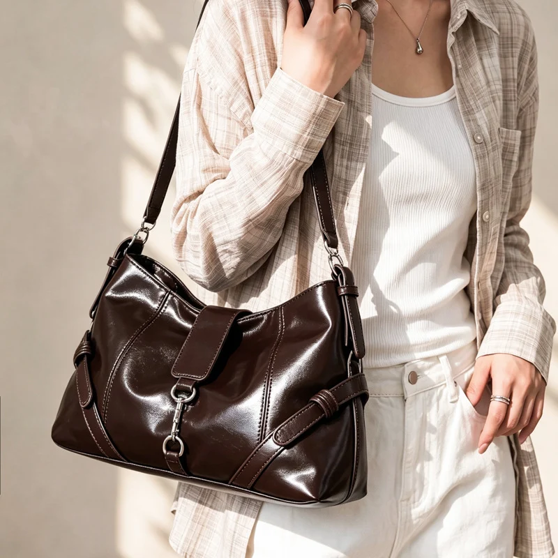Lässige Leder Schultertasche