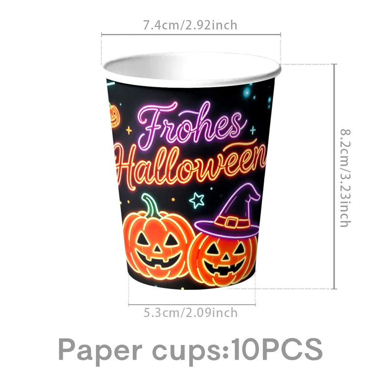 Komplettes Halloween-Party-Tischdekor-Set mit Neon-Kürbisdesign Einweggeschirr und Girlande