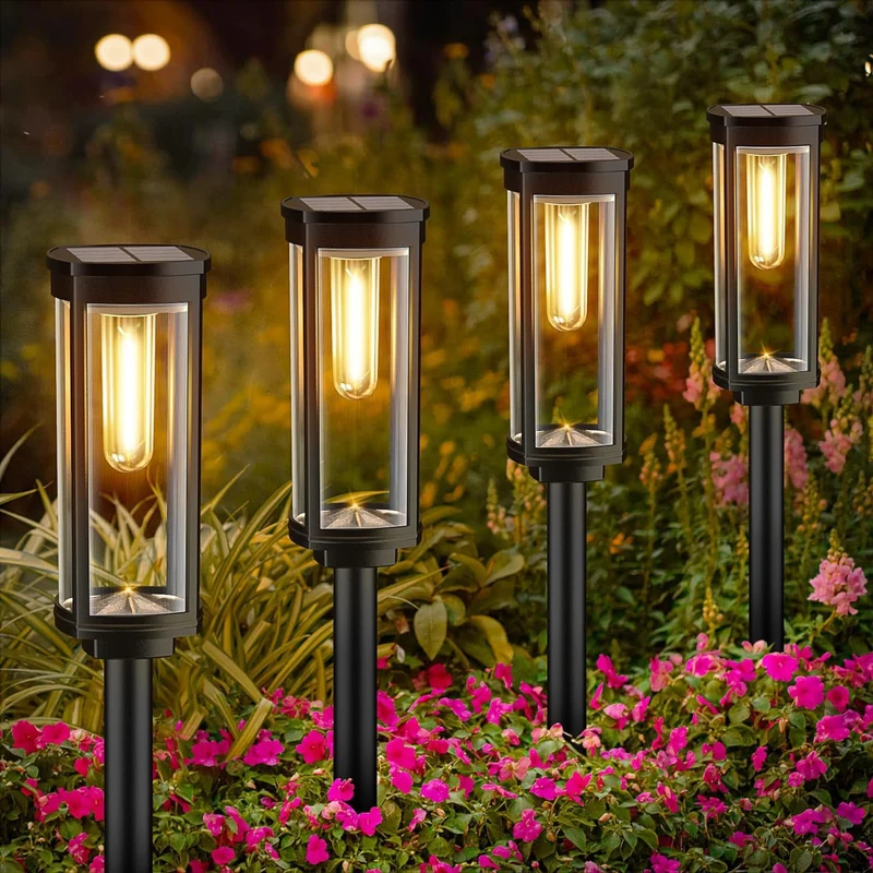 Outdoor Wasserdichte Vintage Glas-Pfostenlaterne mit LED-Glühfadenbirne und Erdspieß Skanto