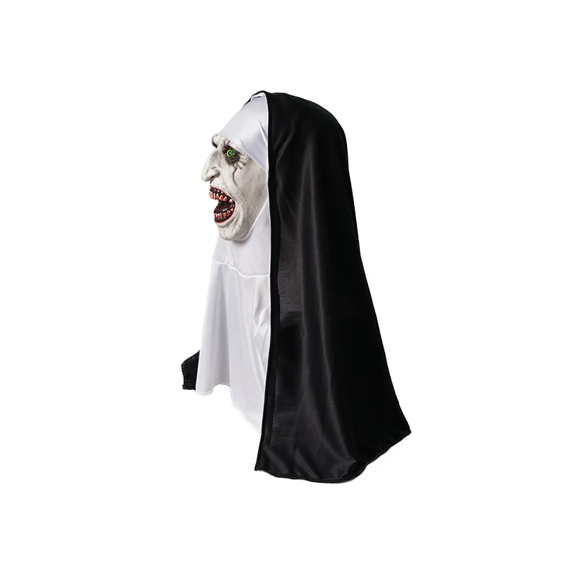 Horrormaske Nonne aus Latex mit realistischer Gesichtsprofilierung und Stoffkapuze